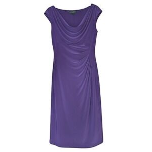 Lauren Ralph Lauren Dress Womens 6 Purple Ruched Cowl Neck Cap Sleeve Sheath